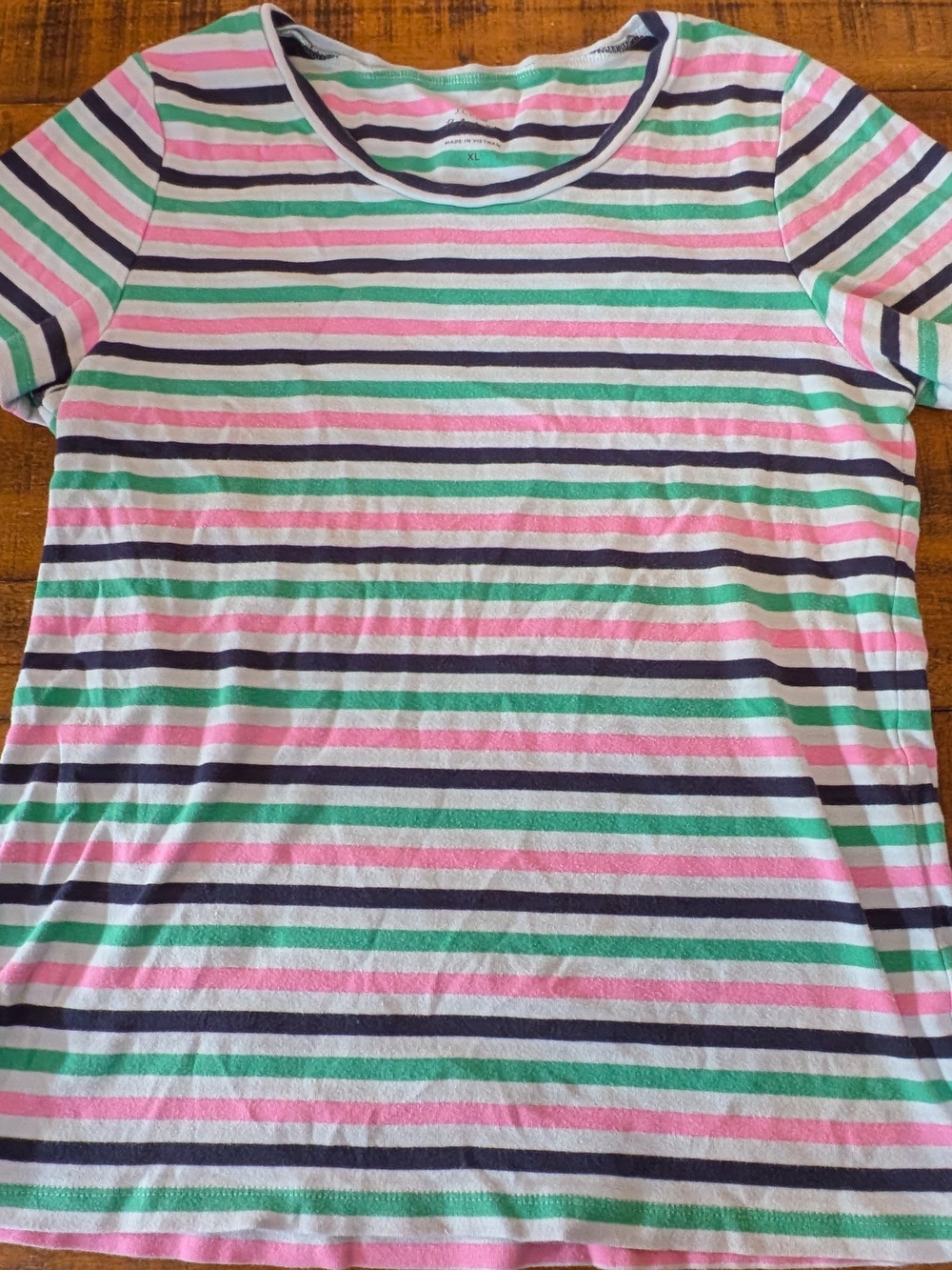 J. Crew Women XL Short-Sleeve Striped Tee in Pink, Green, Navy